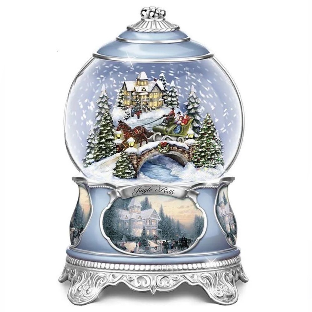 The Bradford Exchange Thomas Kinkade Jingle Bells Christmas Musical Snowglobe